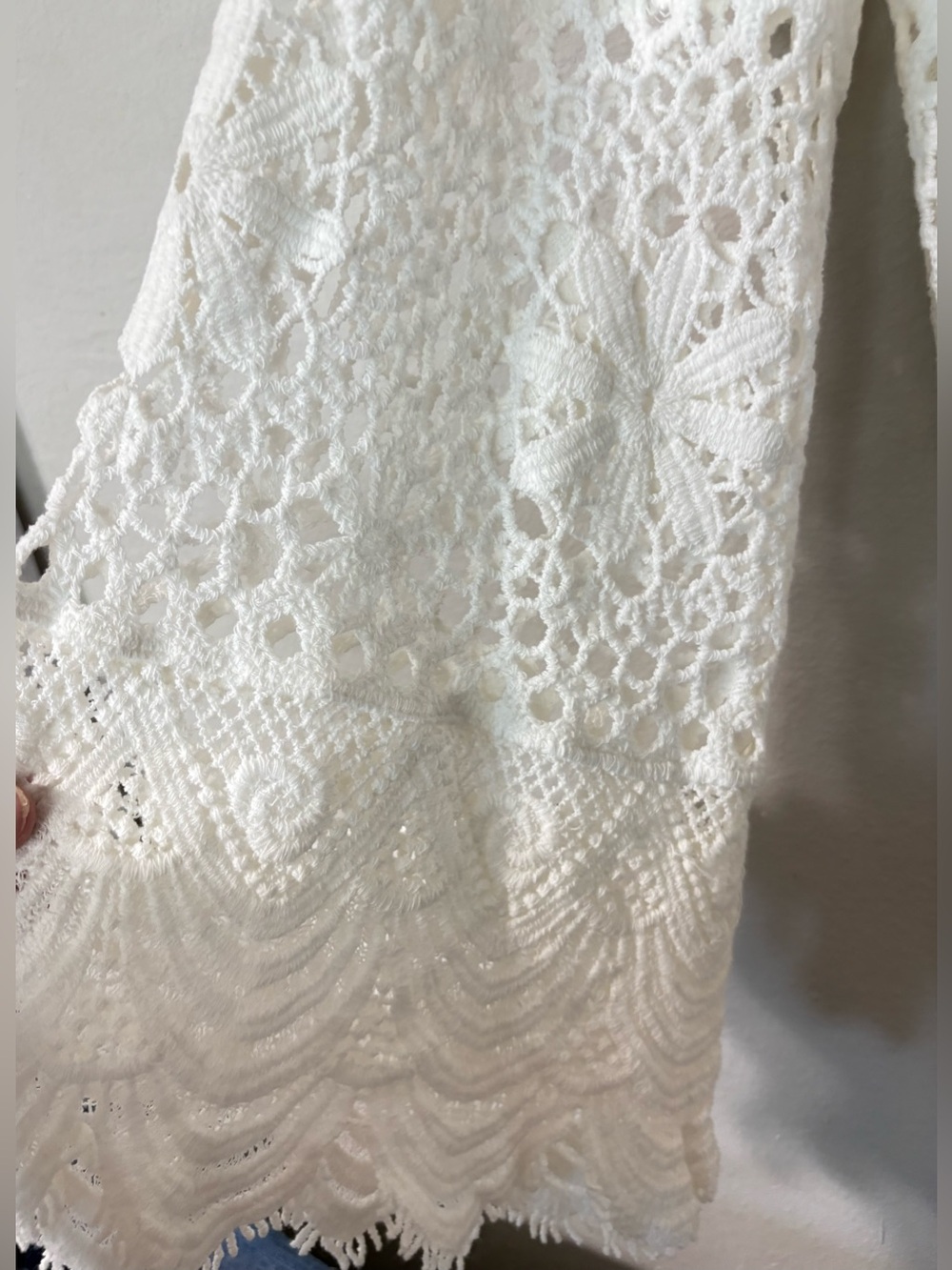 Roaman's Plus Size White Crochet Longline Openwork Cardigan - Picture 14 of 16